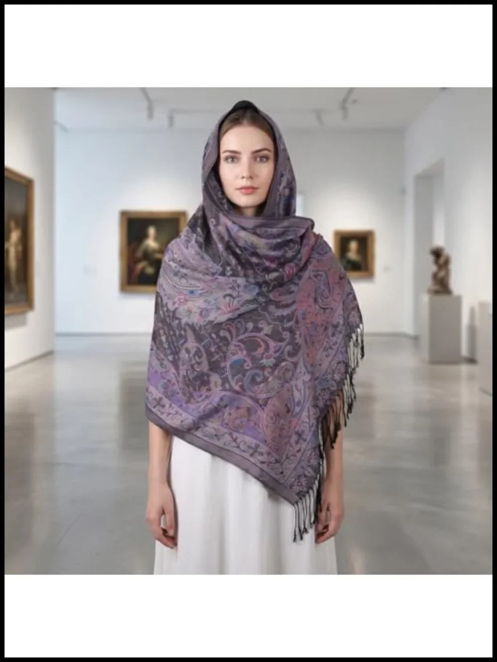 Paisley Shawl Wrap with Fringe Soft Silky Hijab Jacquard Scarf for Evening